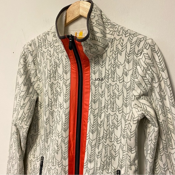 Lole Fleece Jacket Geometric Print Off White Gray Lightweight Coat Womens Medium - Picture 2 of 8